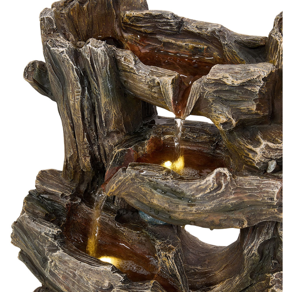 Living and Home 5-Tier Rustic Log Wood and Rock Effect Solar LED Water Feature Image 4