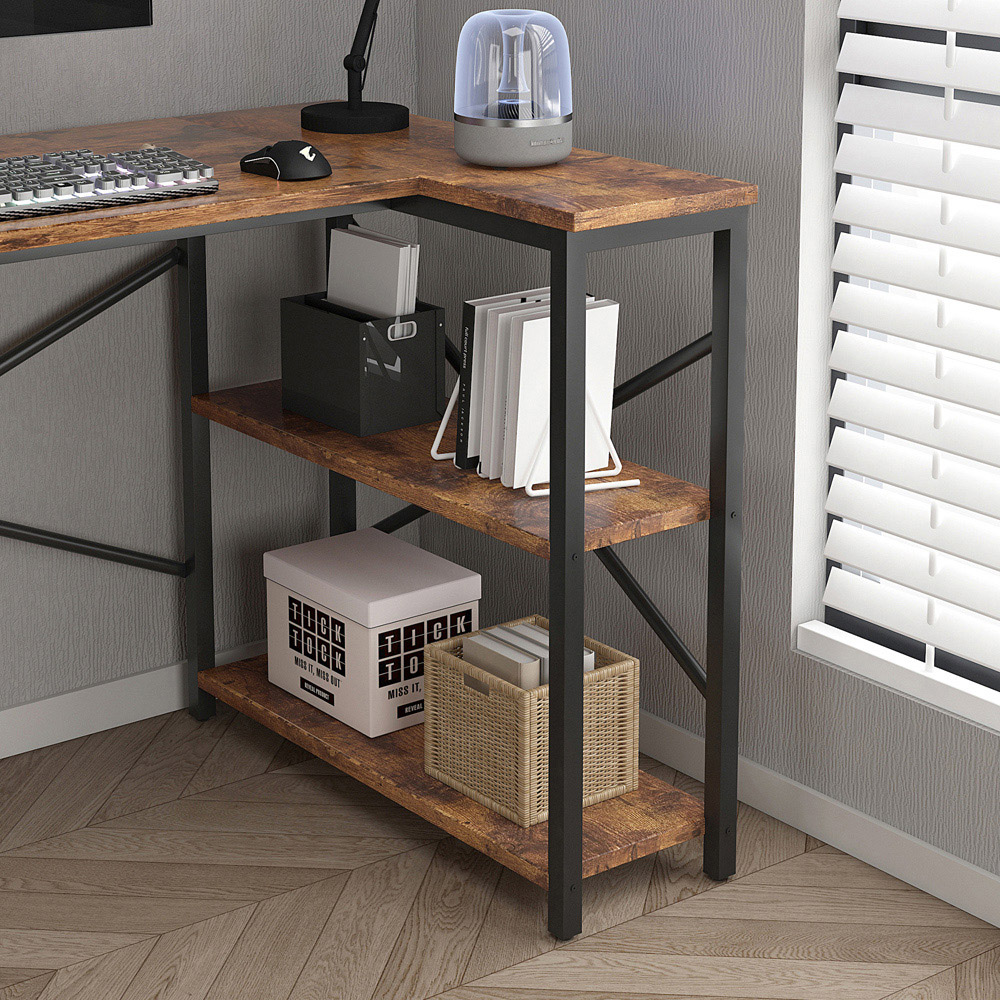 Lotus 2 Adjustable Shelve L Shaped Corner Computer Desk Distressed Grey Image 6