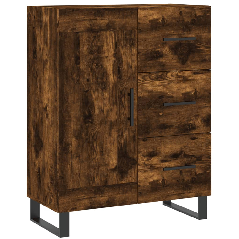 vidaXL Single Door 3 Drawer Smoked Oak Sideboard Image 2