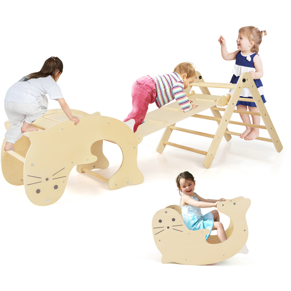 Costway Natural Kids 7 in 1 Wooden Foldable Indoor Climbing Toy Image 2