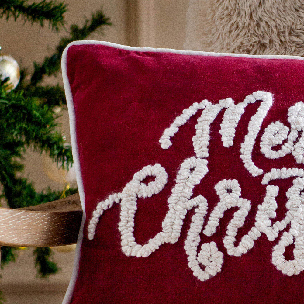 Paoletti Winter Merry Christmas Applique Red Velvet Cushion 35 x 50cm Image 4