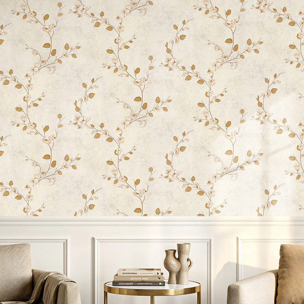 Living and Home Vintage Beige 3D Embossed Non-Woven Wallpaper Roll 950 x 53cm Image 2