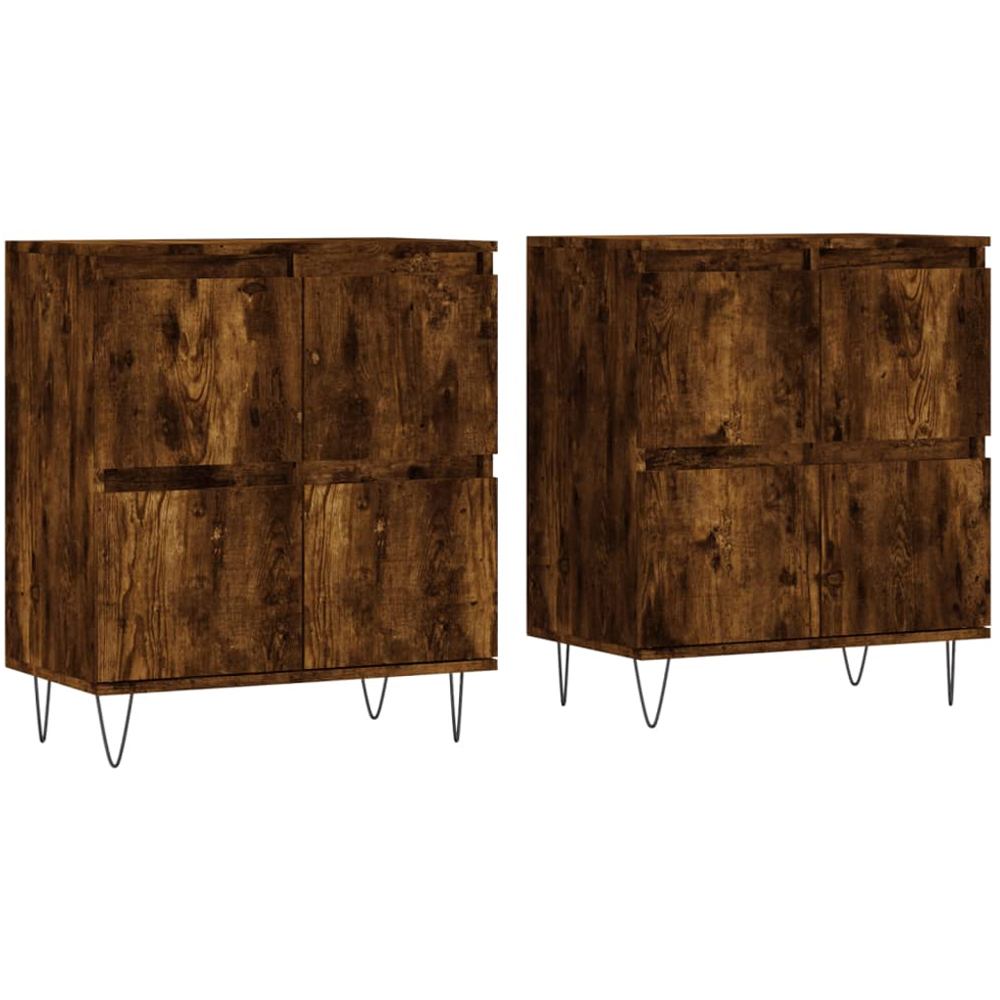 vidaXL 4 Door Smoked Oak Sideboard with Metal Legs Set of 2 Image 2