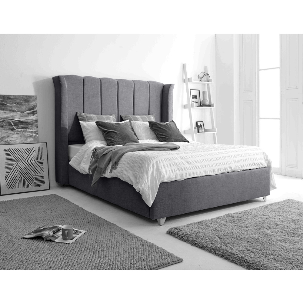 Eleganza Pablo King Size Coal Grampian Fabric Bed Frame with Winged Headboard Image 6