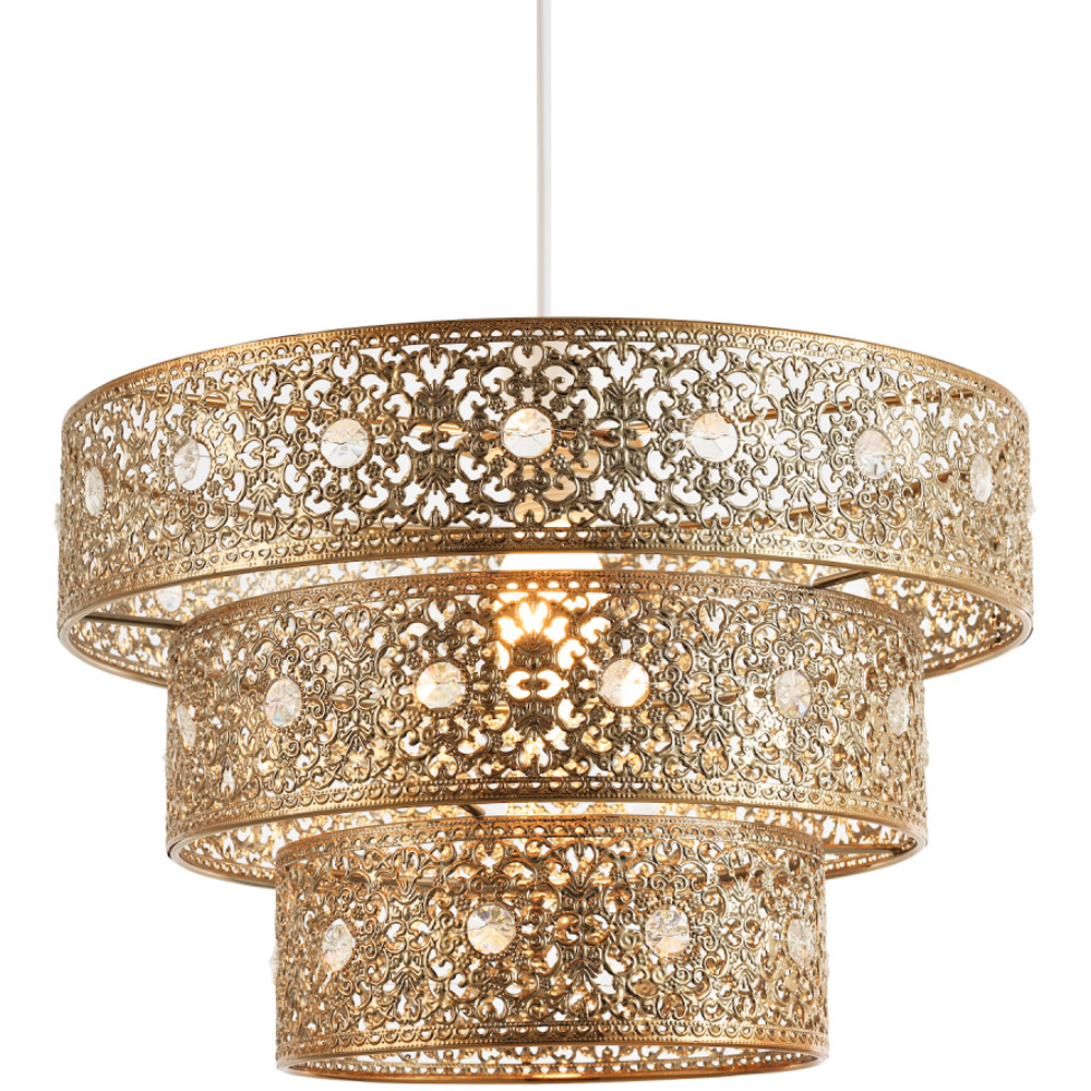 Happy Homewares Polished Gold Acrylic Gem Moroccan Style Triple Tier Pendant Shade Image 3