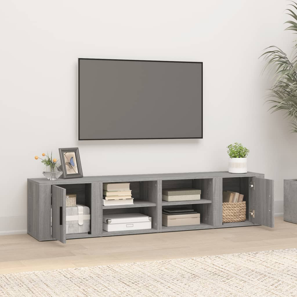 vidaXL Single Door 2 Shelf Grey Sonoma TV Cabinet Set of 2 Image 7