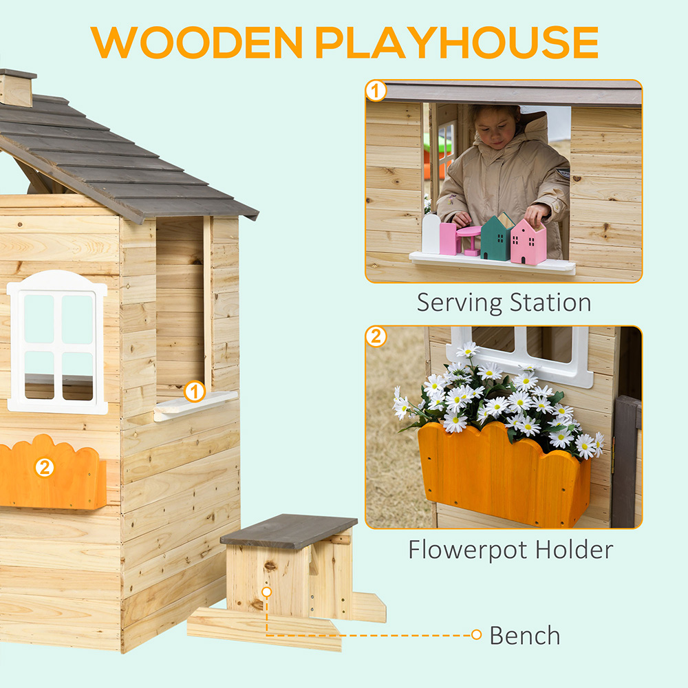 Outsunny Kids Wooden Playhouse 3.4 x 3ft Image 5