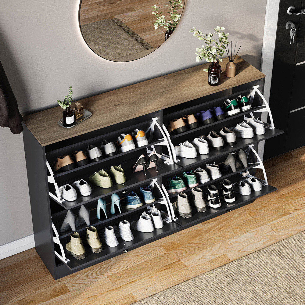 VIDA DESIGNS 4 Drawer Black and Oak Effect Shoe Cabinet Image 4