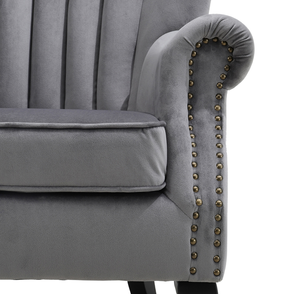 Living and Home Vintage Grey Velvet Wingback Armchair Image 6