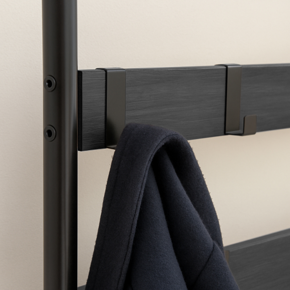 Harbour Housewares 2 Shelf 9 Hook Black Square Steel Coat Rack with Shoe Storage Bench Image 5