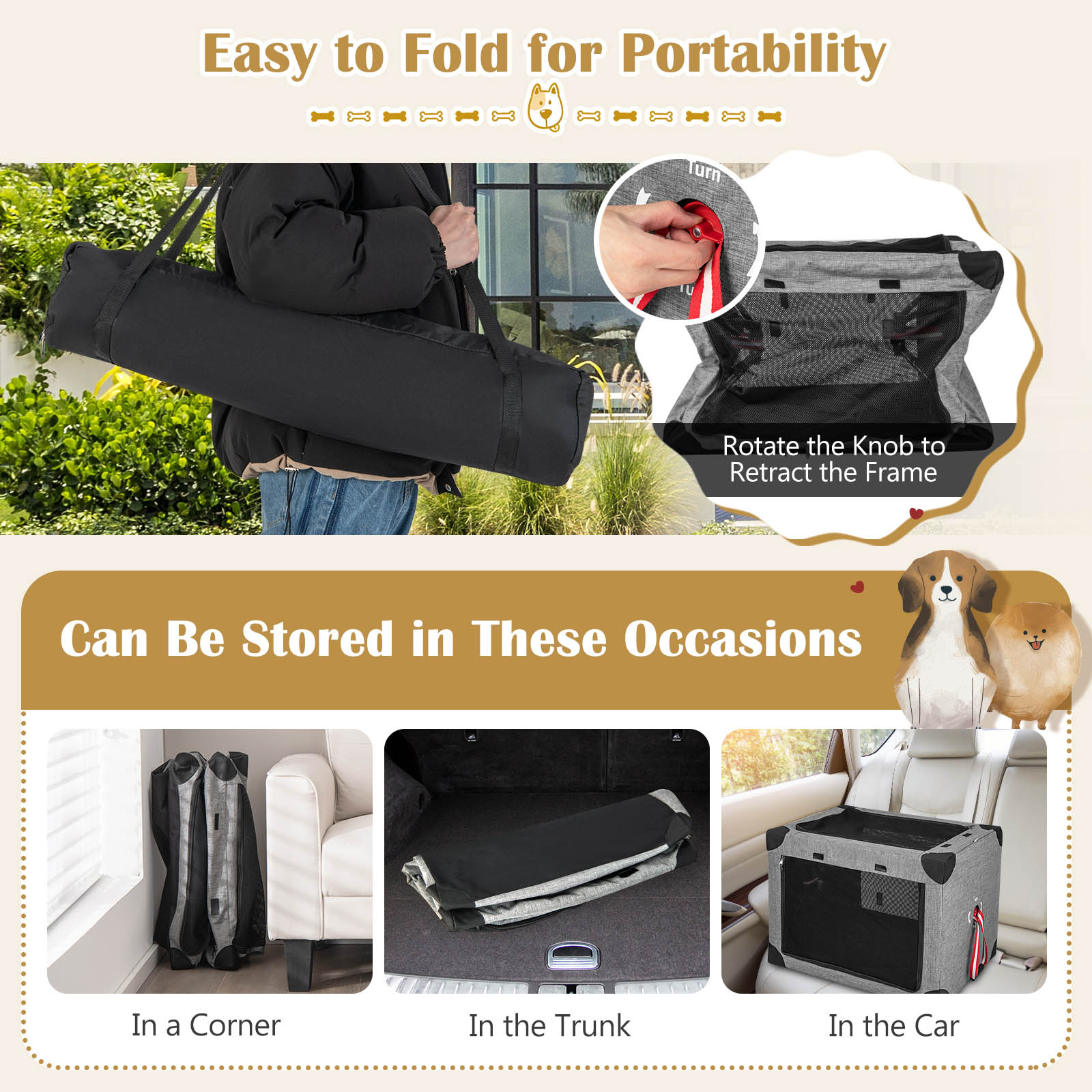 Costway 3 Door Large Foldable Dog Soft Kennel Image 4