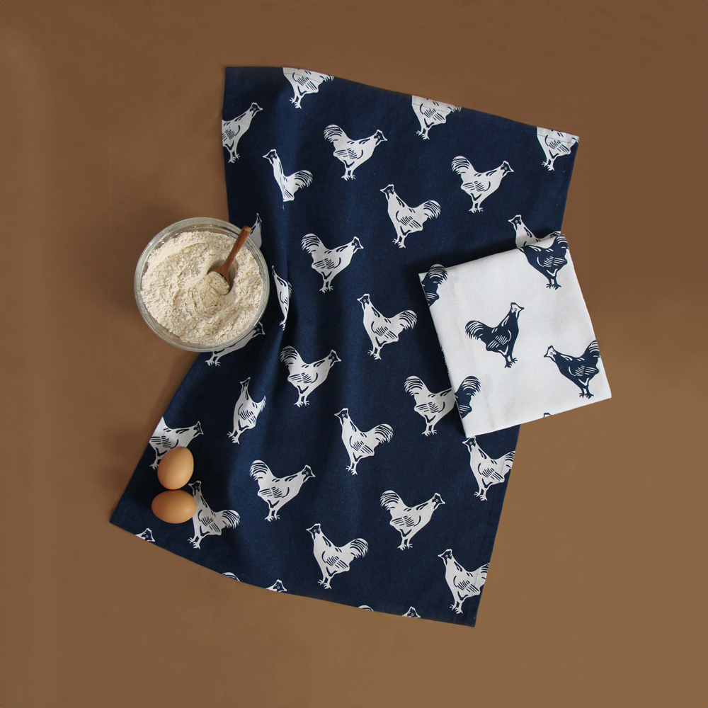 Highlands Homeware Cockerel Print Cotton Tea Towels 2 Pack Image 2