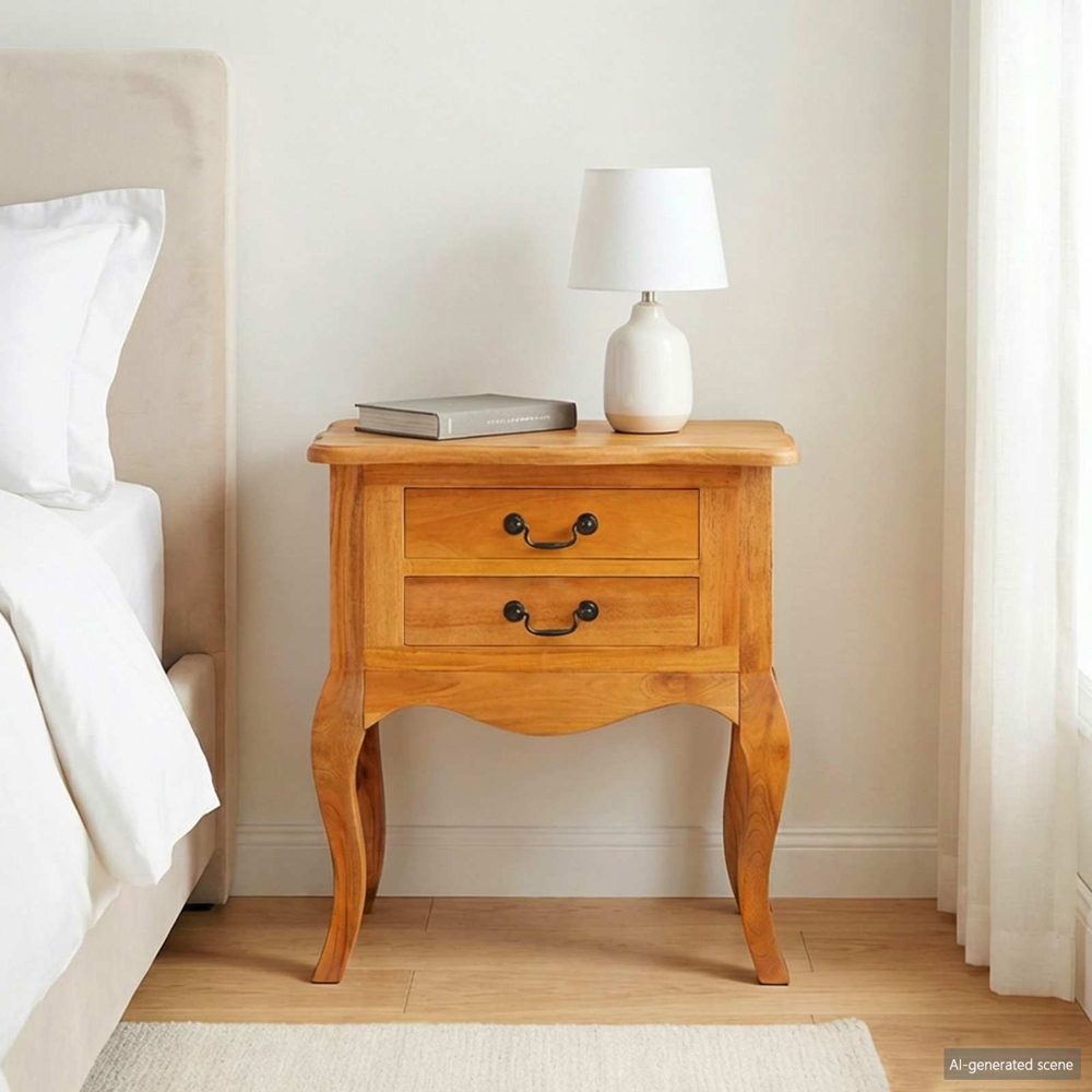 vidaXL 2 Drawer Solid Mahogany Wood Side Table Image 9