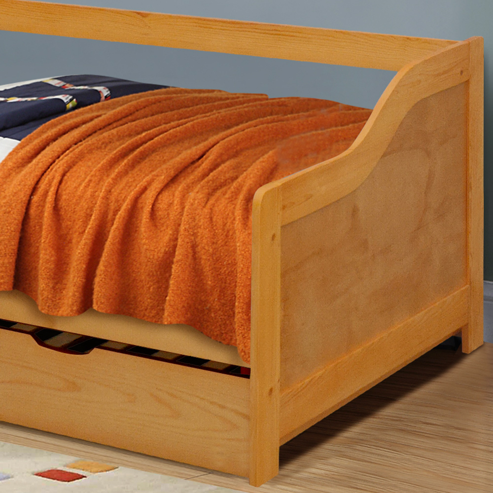 Comfy Living Single Caramel Wooden Bed with Trundle Image 3
