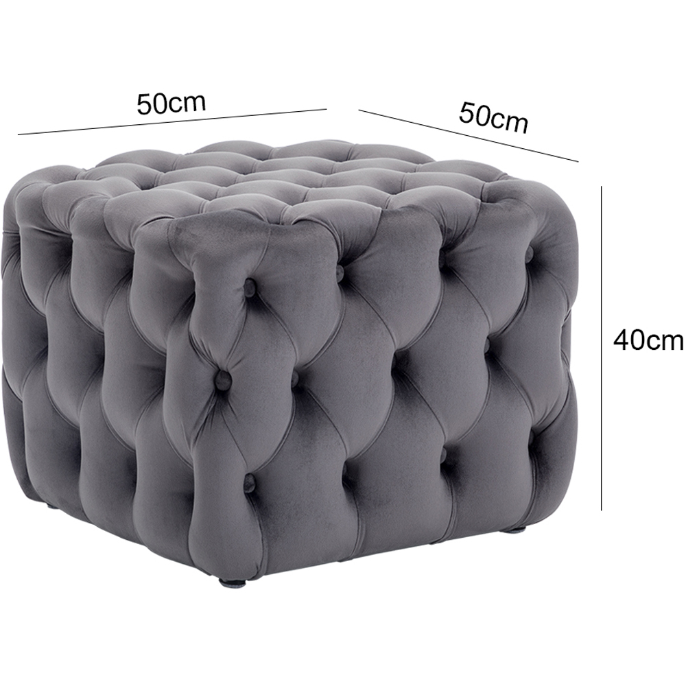 Living and Home Grey Square Velvet Upholstered Buttoned Footstool with Buckle Design Image 8