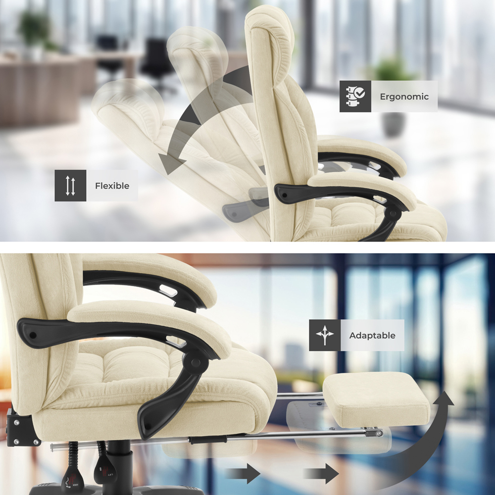 tectake Gillian Beige Swivel Velour Seat Office Chair with Folding Footrest Image 8