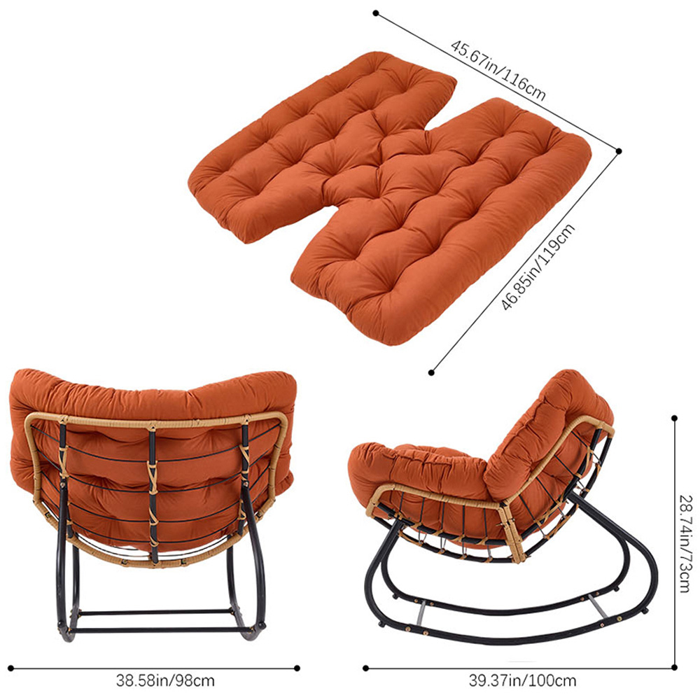 Living and Home Orange PE Rattan Rocking Chair with Cushion Image 9