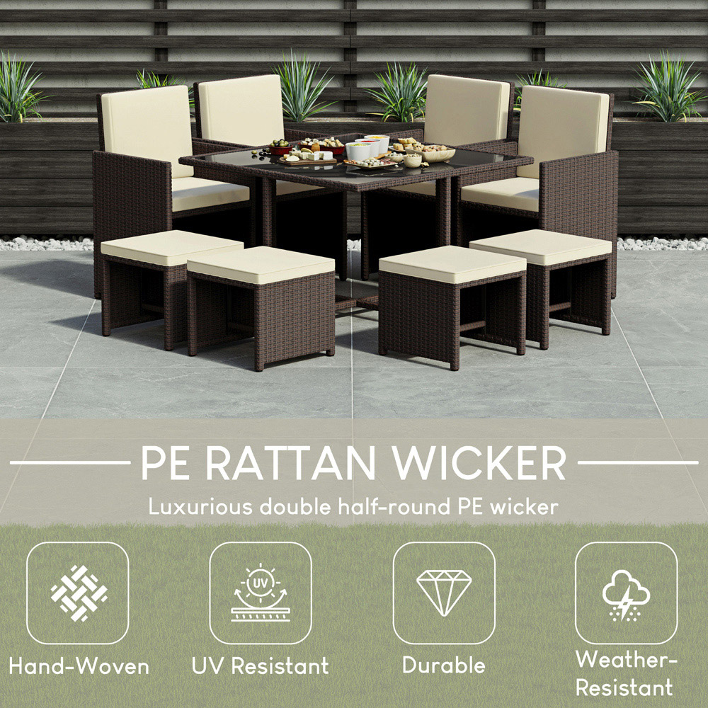 GARDEN VIDA Cuba 8 Seater Brown PE Rattan Garden Dining Set with Cover Image 4