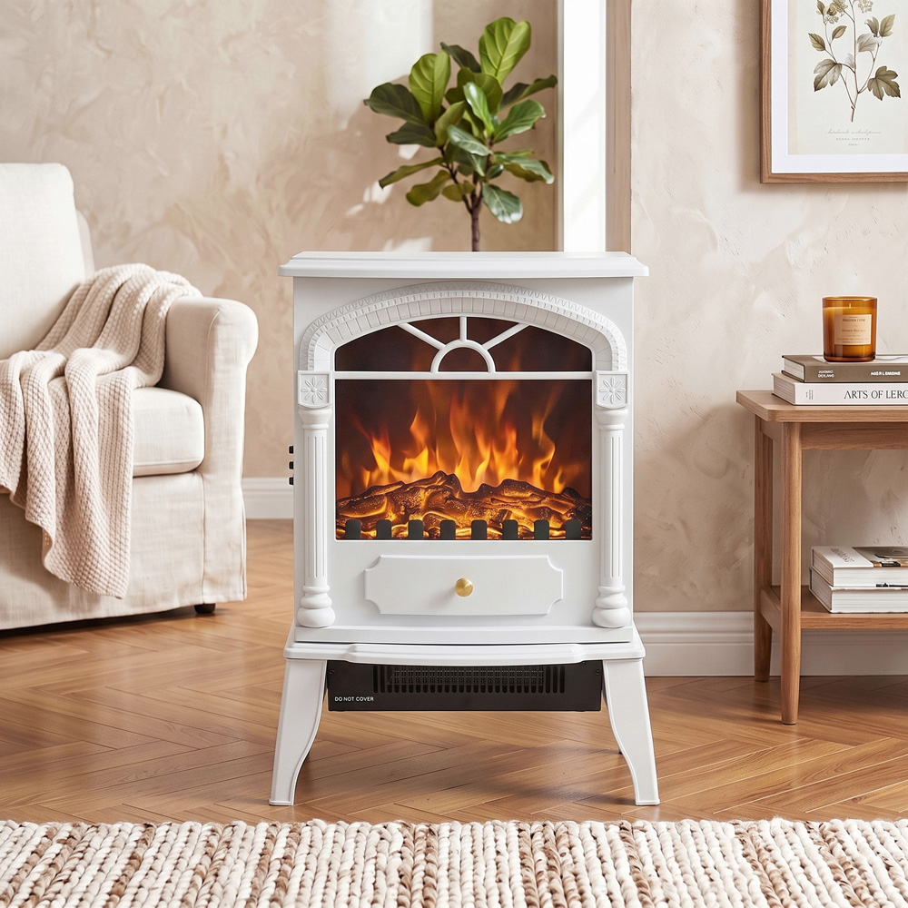 HOMCOM White Freestanding Portable Fireplace with Adjustable Thermostat Image 4