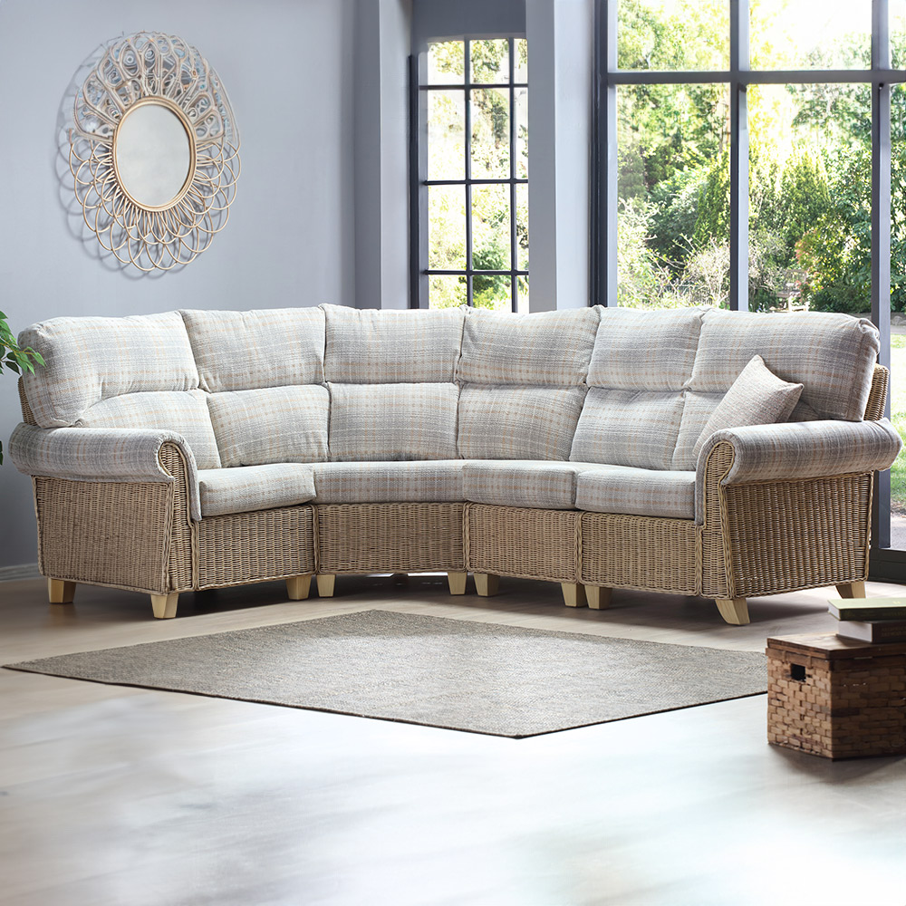 Desser Clifton 5 Seater Natural Rattan Check Fabric Corner Sofa Set Image 1