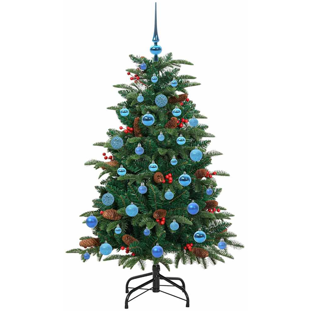 vidaXL Pre-Lit Warm White LED and Blue Baubles Green Artificial Christmas Tree with Stand 5ft Image 2