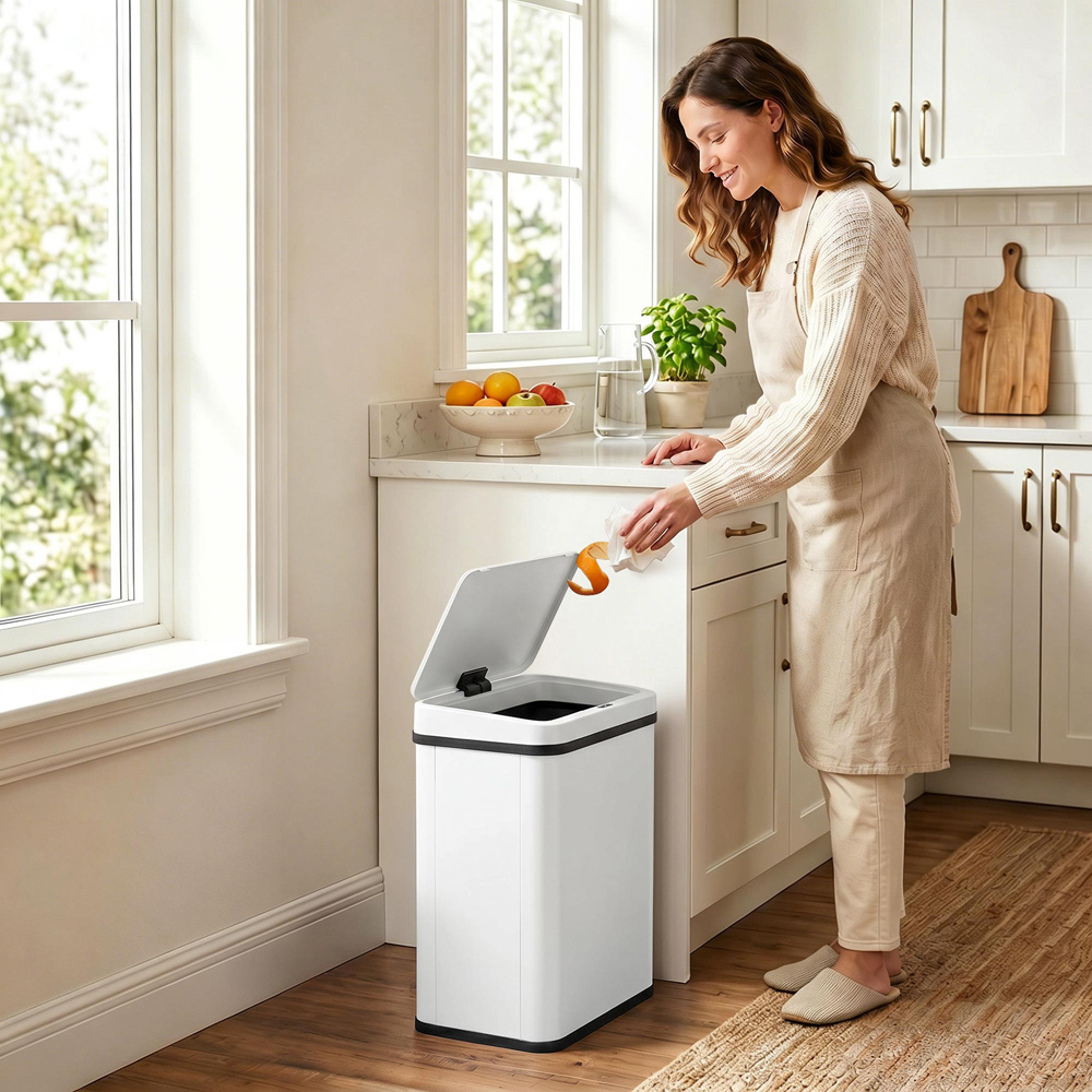 HOMCOM White Stainless Steel Kitchen Motion Sensor Bin 40L Image 8