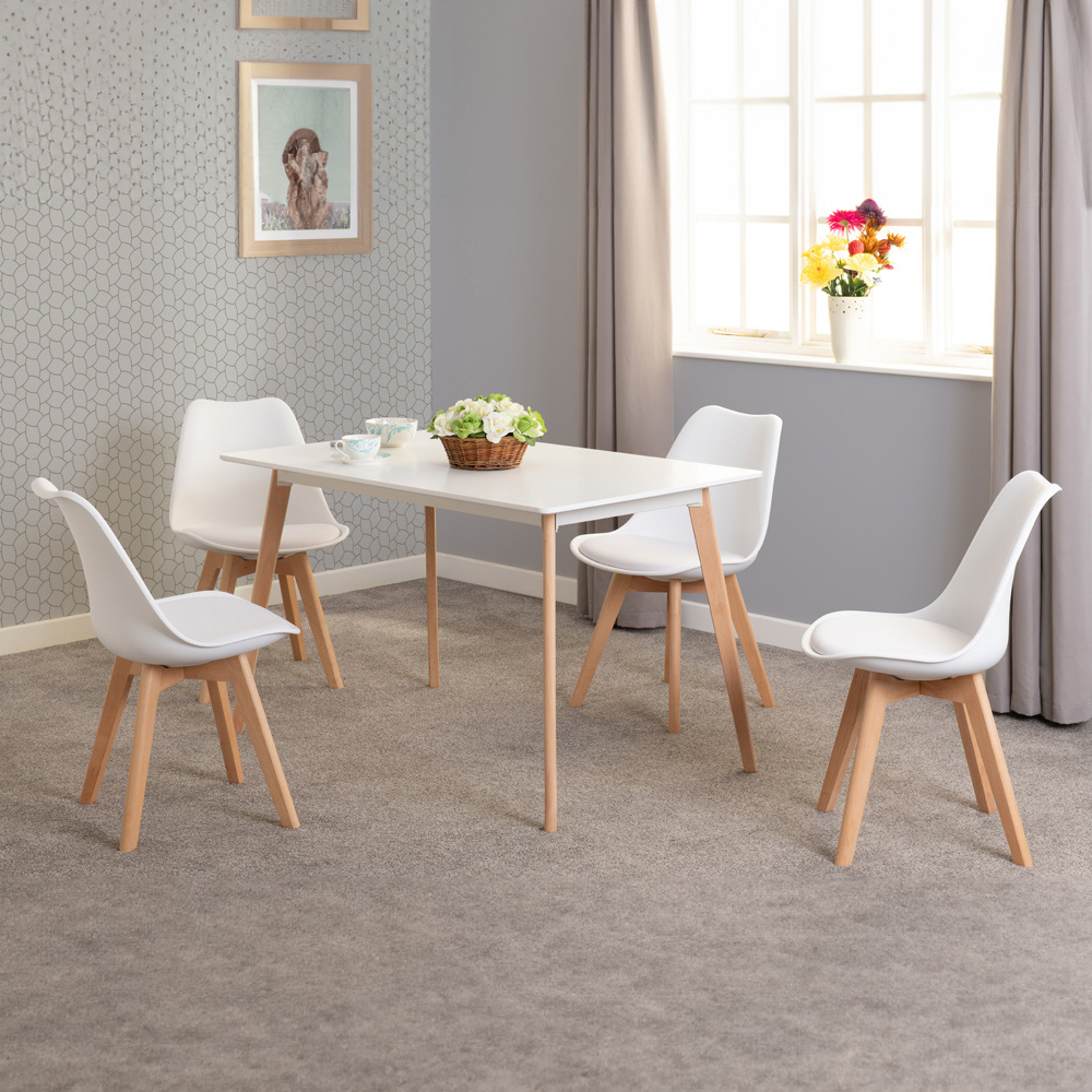 Seconique Bendal Faux Leather 4 Seater Dining Set White Beech Image 1