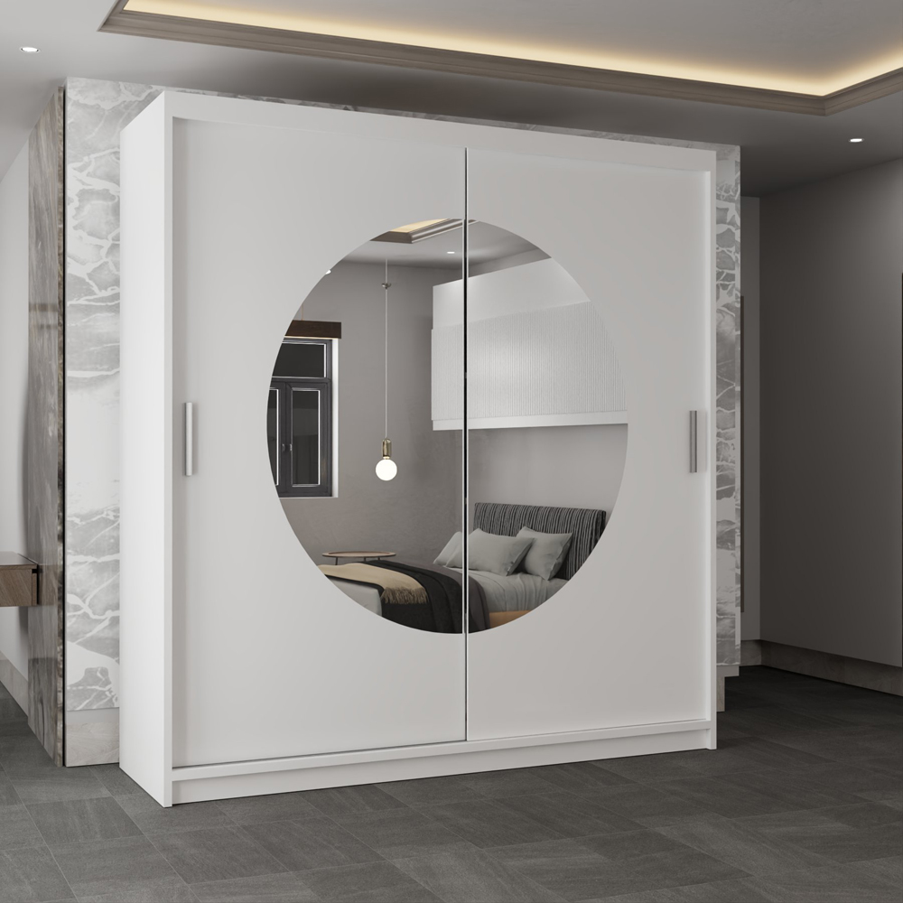 Sliding Wardrobes 4U Moon 2 Door White Mirrored Wardrobe 150cm Image 4