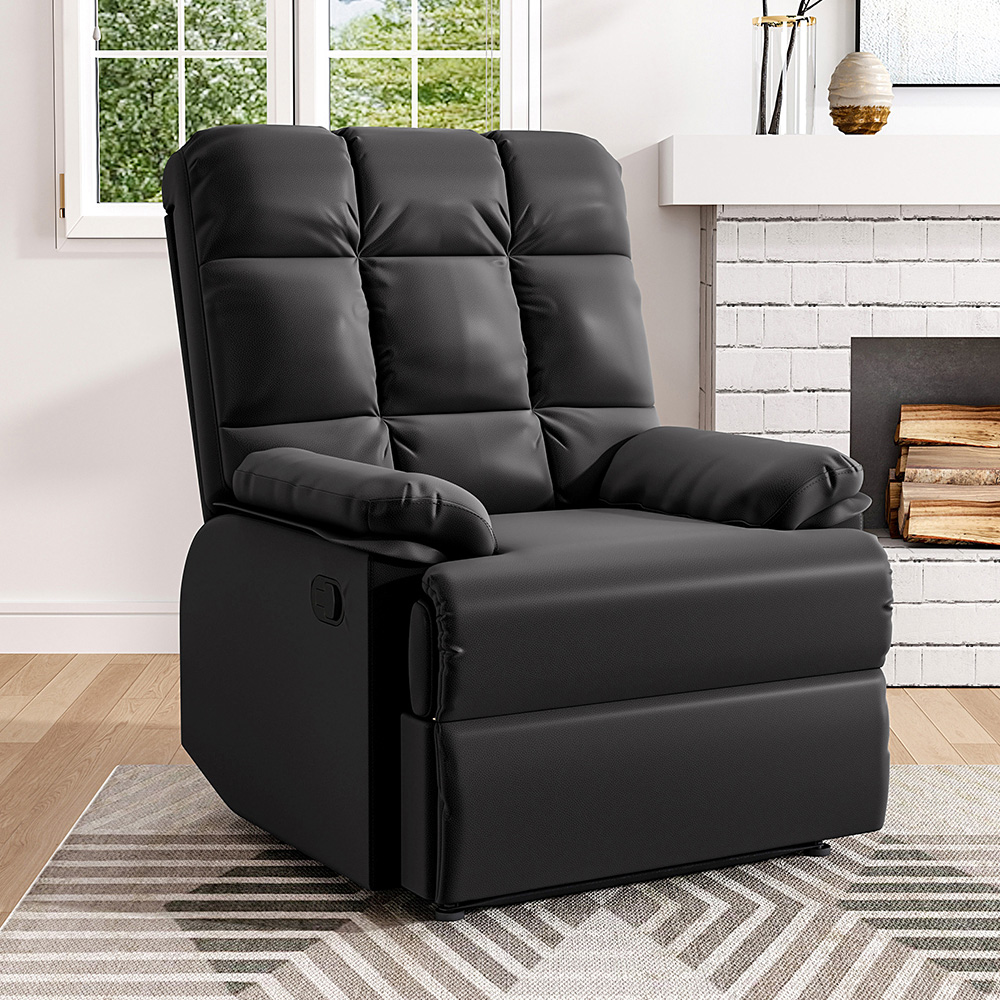 Living and Home Black Tufted Faux Leather Recliner with Control Switch Image 8