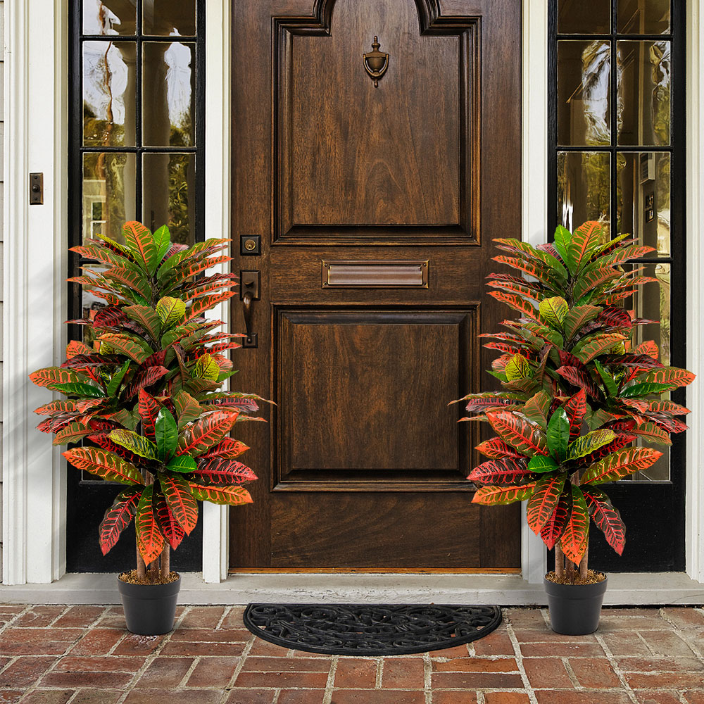 Costway Croton Palm Artificial Plant In Pot 3ft Image 2