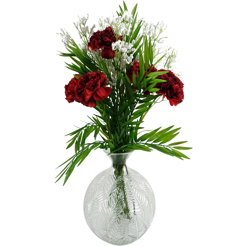 Leaf Artificial Red Carnations in Glass Ball Vase 65cm Image 1