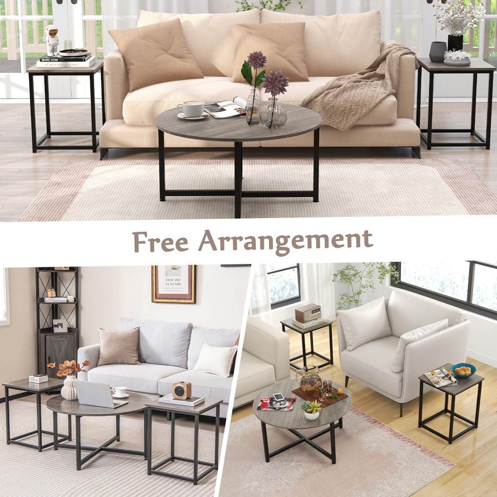 Costway Grey Metal Coffee Table Set of 3 Image 6