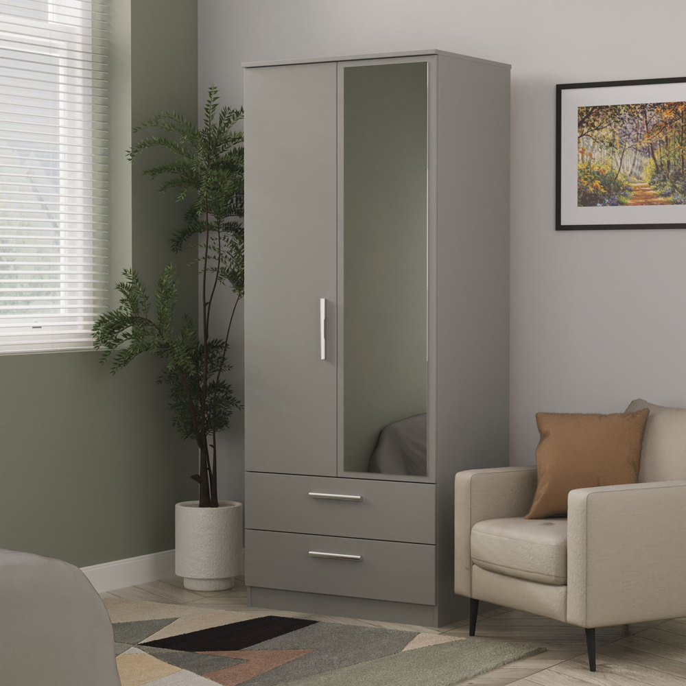 Crowndale Camden 2 Door 2 Drawer Dusk Grey Mirrored Wardrobe Ready Assembled Image 8