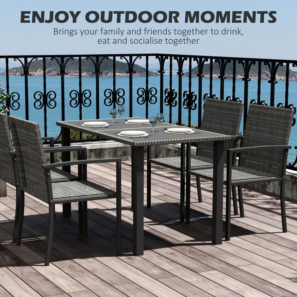 Outsunny Rattan 4 Seater Dining Set Grey Image 4