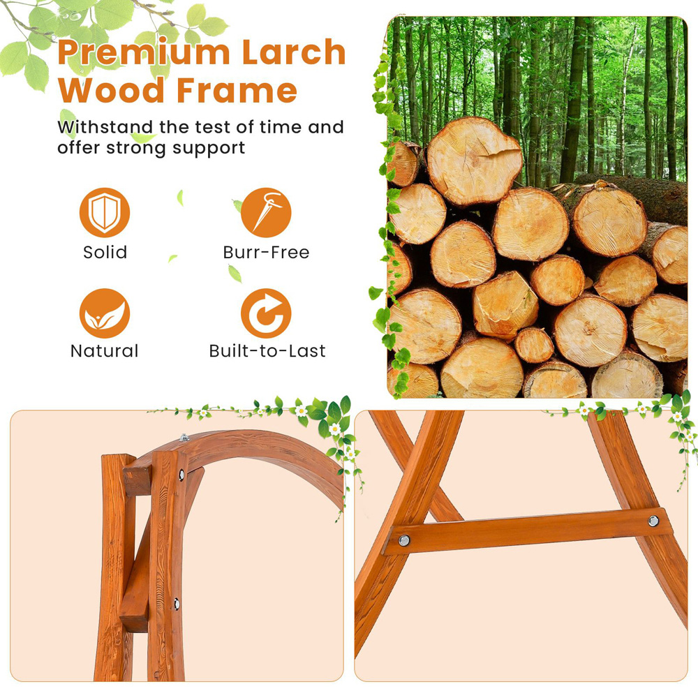 Costway Curved Wooden Garden Swing Frame Image 5