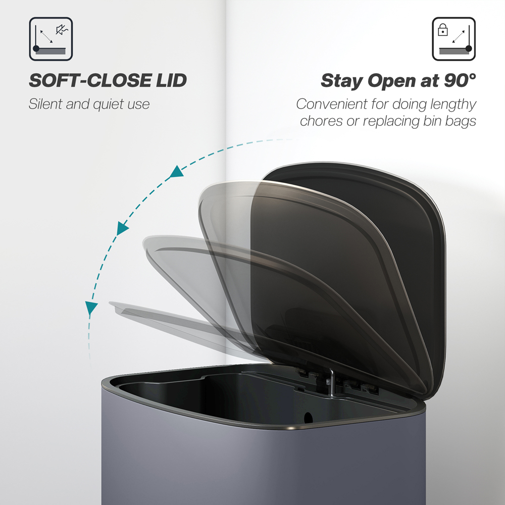 HOMCOM Grey Pedal Bin with Soft-Close Lid and Carry Handle 50L Image 5