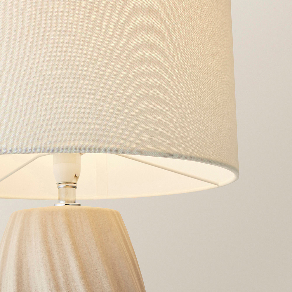 ValueLights Lydia Natural Linen Drum Lamp Shade Tall Swirl Natural LED Table Lamp Image 3