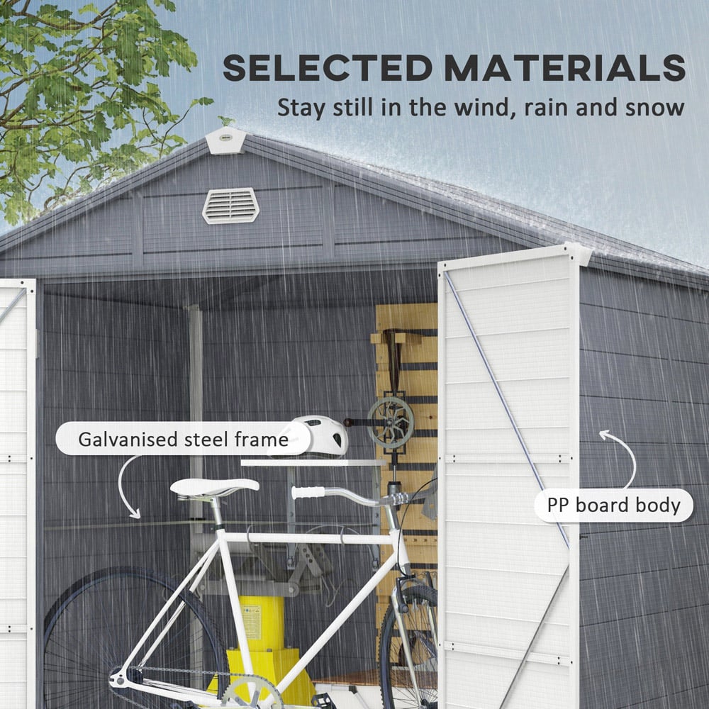 Outsunny 8 x 6ft Grey Apex Garden Shed with Foundation Kit Image 4