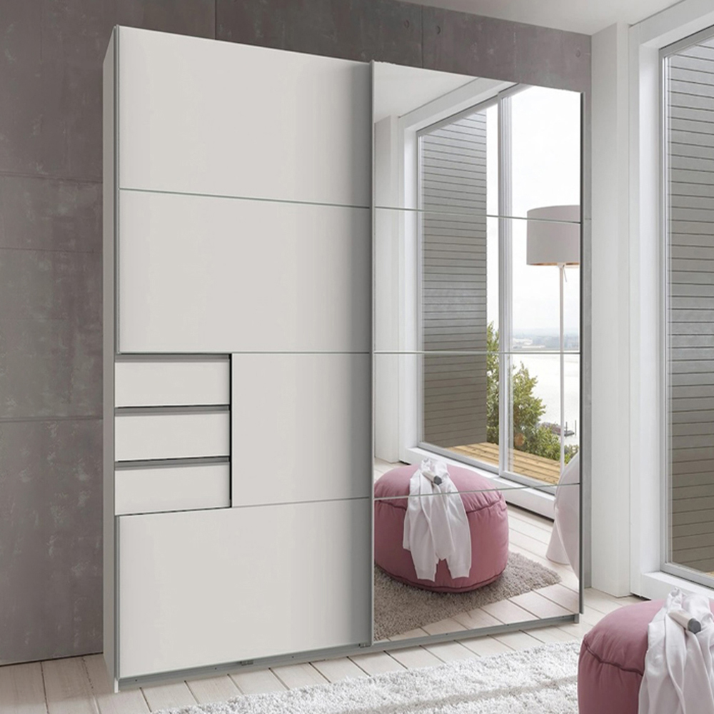TJ'S Saigon Single Mirror Sliding Door 3 Drawer White Wardrobe Image 1