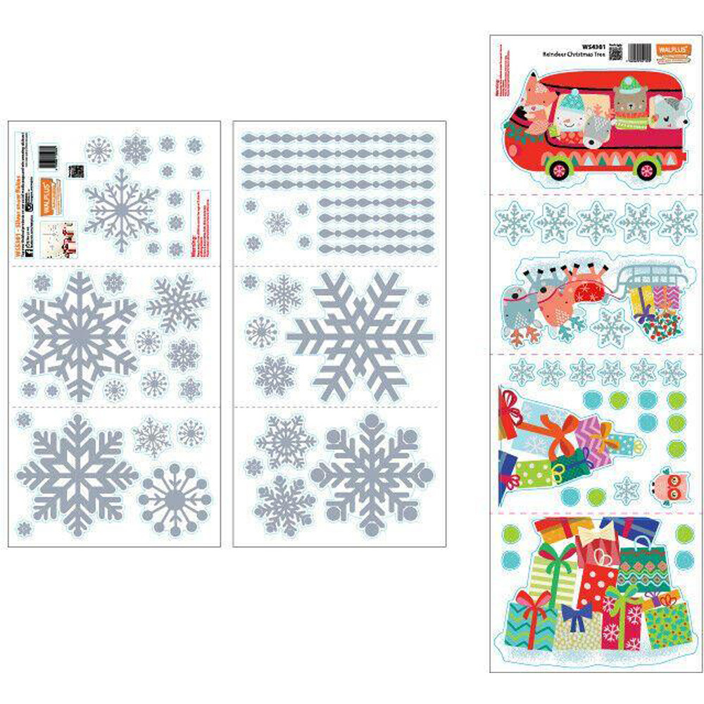 Walplus Reindeer Christmas Tree and Silver Snowflakes Self Adhesive Wall Stickers 81 Piece Image 3