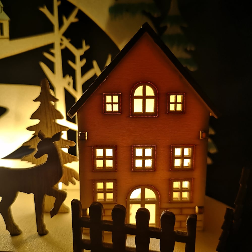 Samuel Alexander Warm White LED Light Up Wooden Village Scene with Reindeer Image 4