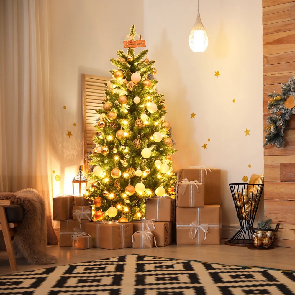 Costway Pre Lit Warm White LED Artificial Pencil Christmas Tree 5ft Image 4