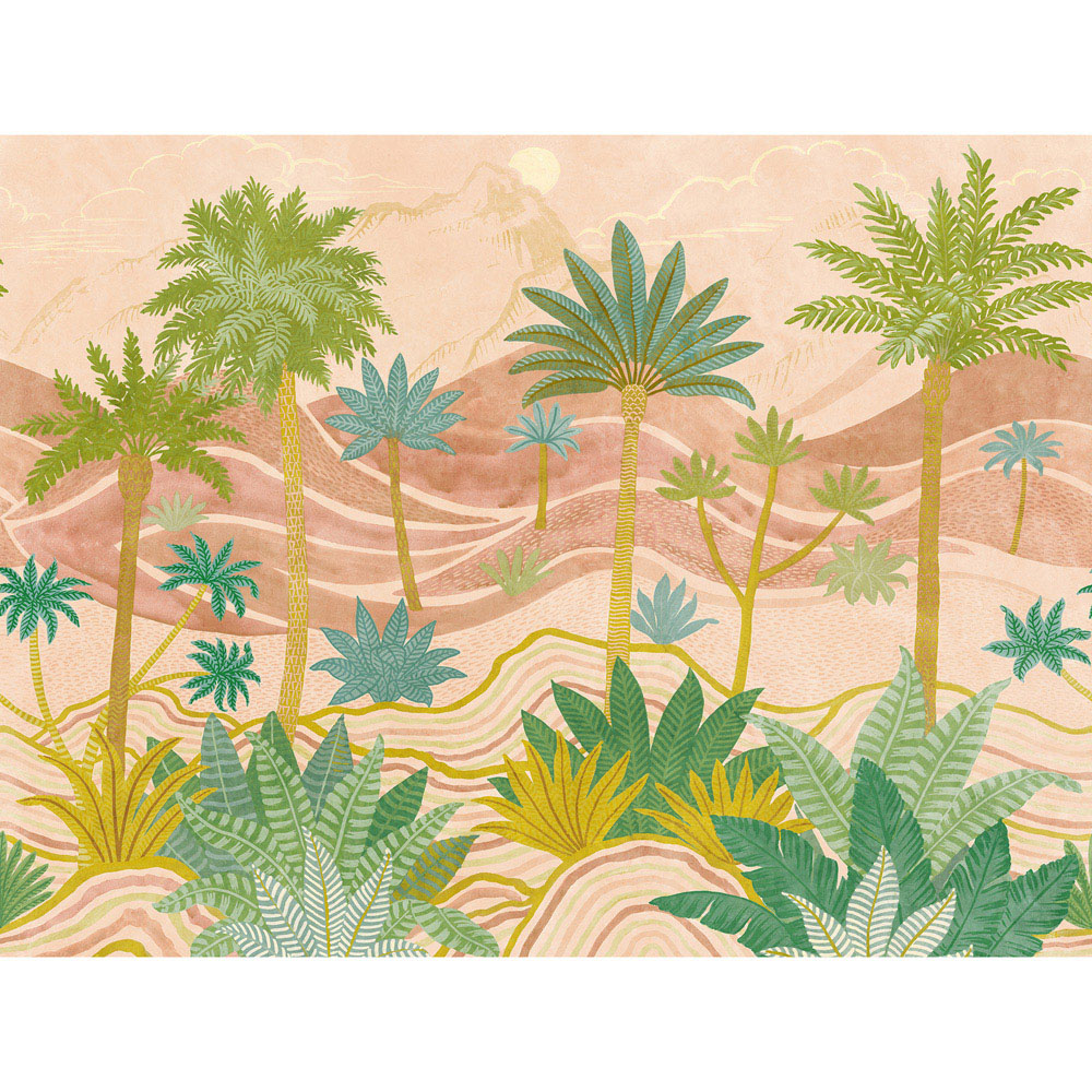 Grandeco Palm Spring Scene Pink 7 Lane Wall Mural Image 3