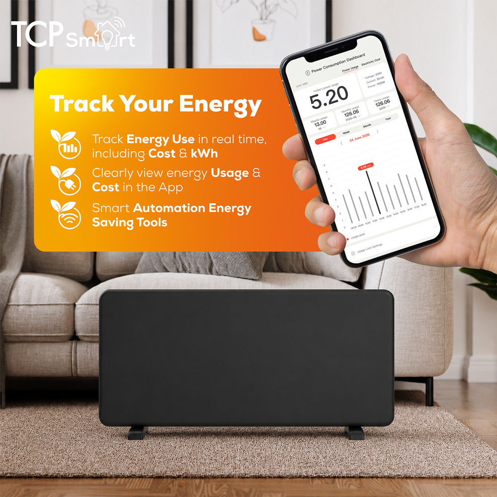 TCP Smart Serene Black Energy Monitoring Panel Heater 2000W 815 x 435mm Image 6