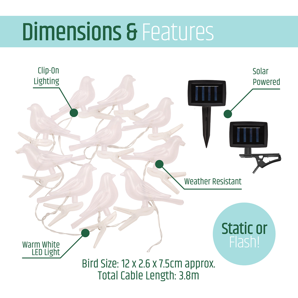 Gardenkraft Solar Acrylic Birds String Lights 10 Pack Image 9
