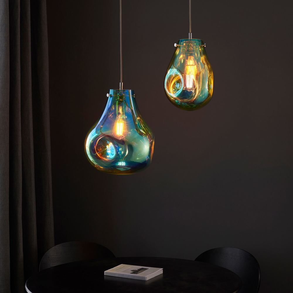 Merano Perugia Metallic Glass Petrol Pendant Ceiling Lamp Image 8