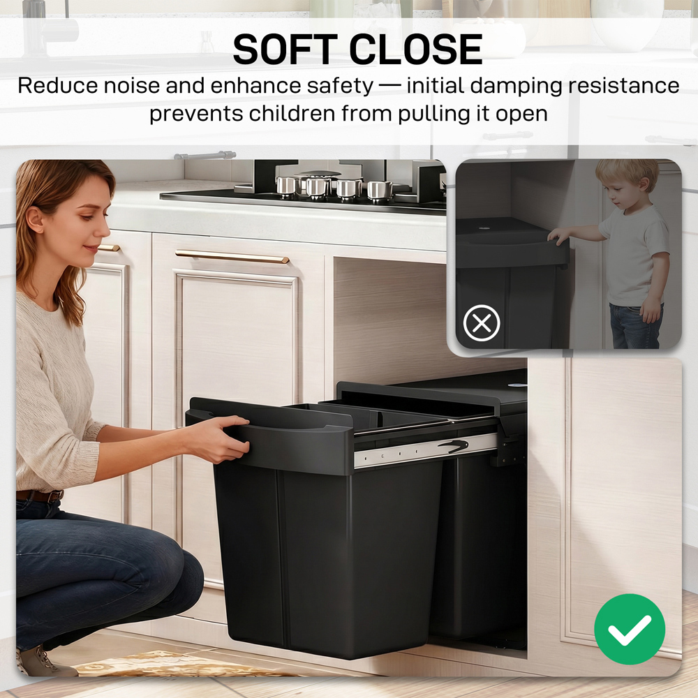 HOMCOM 2 Compartment Black Steel Pull Out Kitchen Recycling Cupboard Bin 40L Image 6