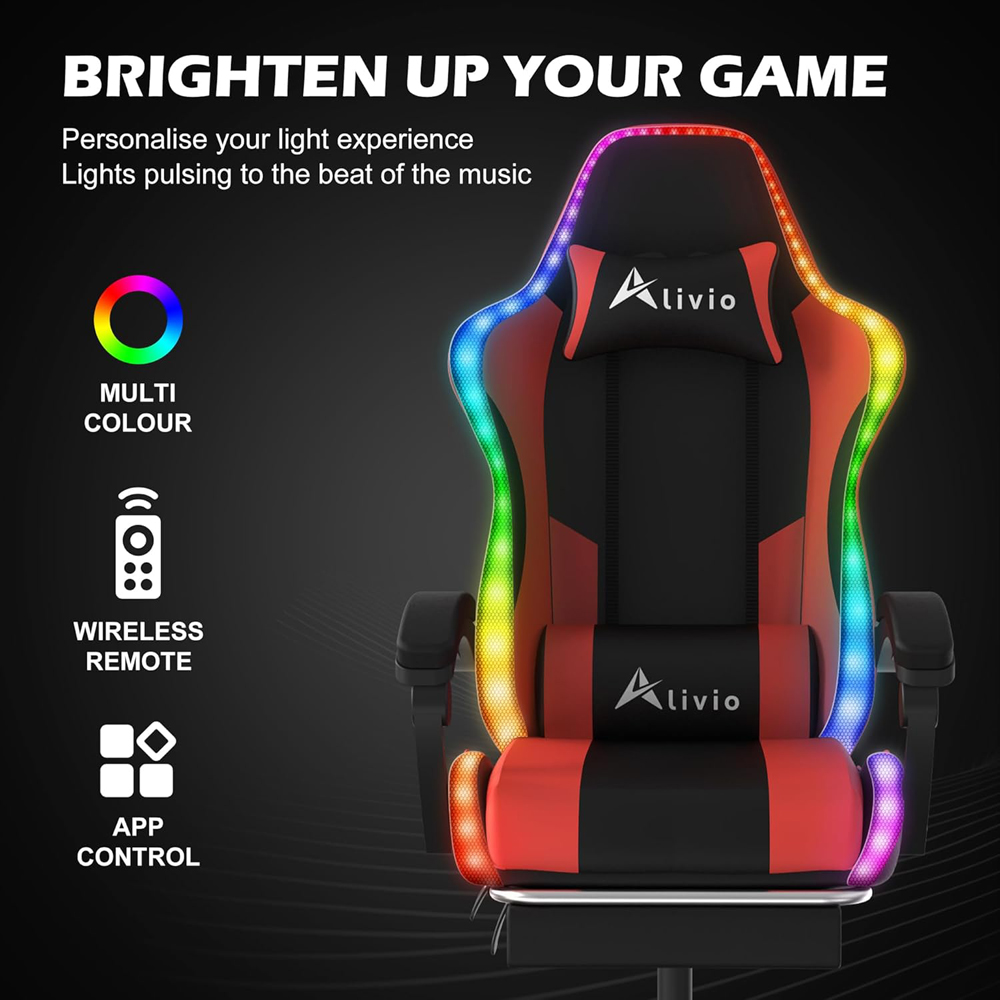 Alivio Red PU Leather Wireless App Control LED Gaming Chair with Massage Lumbar Cushion Image 8