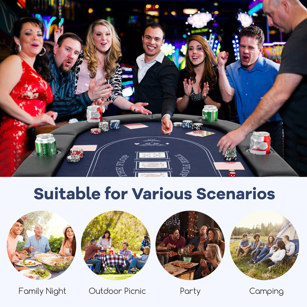 Costway Blue 8 Player Foldable Poker Table Image 7