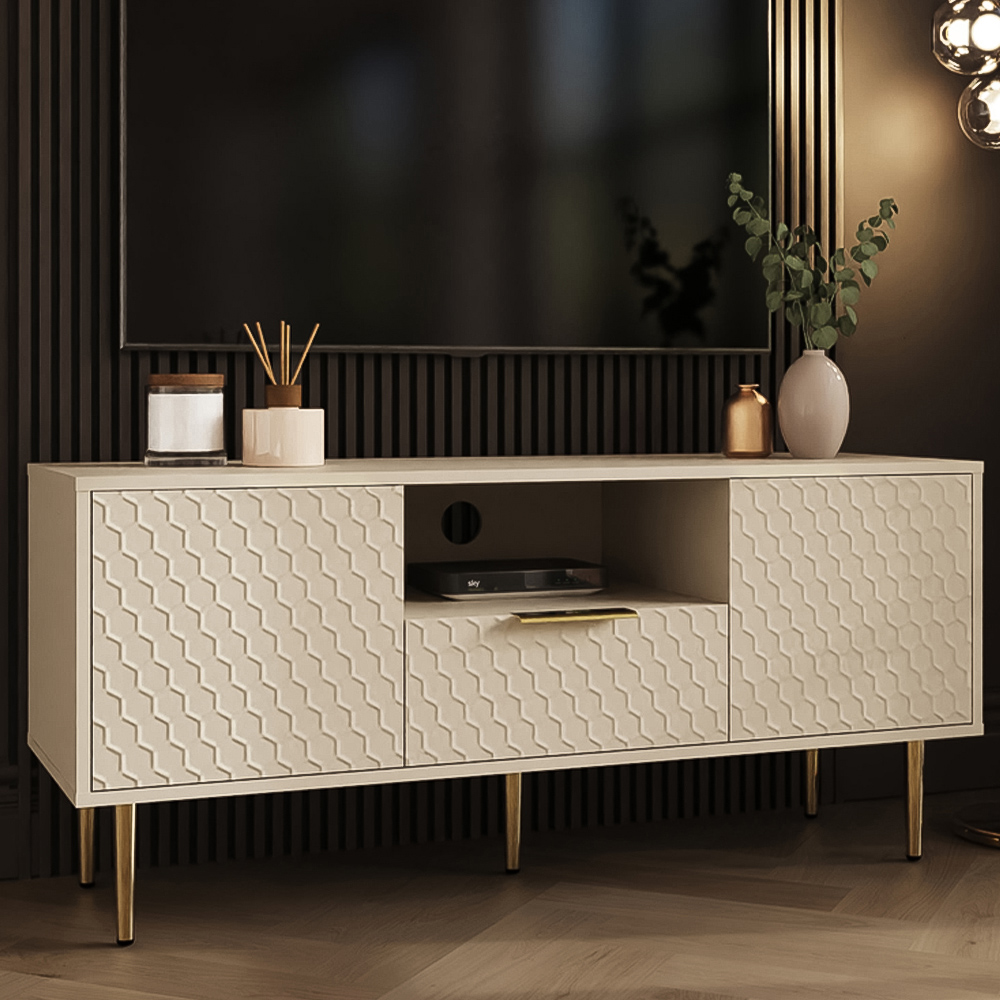 GFW Azariah 2 Door Single Drawer Single Shelf Ivory TV Unit Image 1